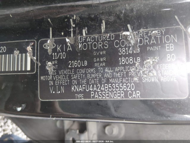 45218628 :رقم المزاد ، KNAFU4A24B5355620 vin ، 2011 Kia Forte Ex مزاد بيع