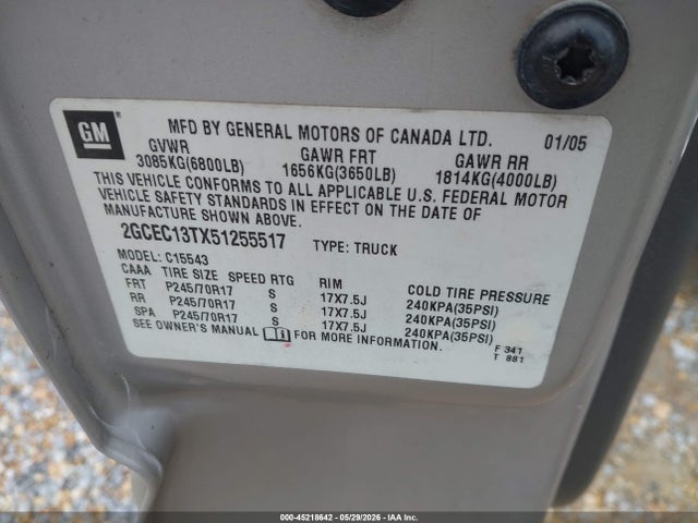 Продаж на аукціоні авто 2005 Chevrolet Silverado 1500 Ls, vin: 2GCEC13TX51255517, номер лоту: 45218642