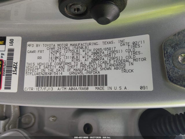 Aukcja sprzedaży 2011 Toyota Tacoma Base V6, vin: 5TFLU4EN2BX015414, numer aukcji: 45218669