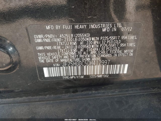 Aukcja sprzedaży 2013 Subaru Forester 2.5xt Touring, vin: JF2SHGGC5DH412997, numer aukcji: 45218687