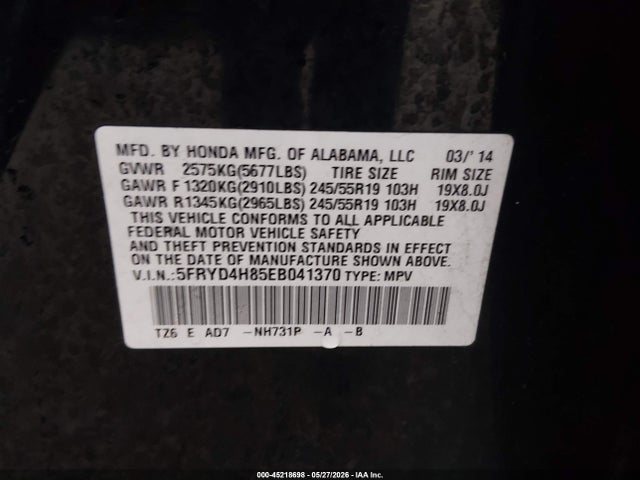 Aukcja sprzedaży 2014 Acura Mdx Advance Pkg W/entertainment Pkg, vin: 5FRYD4H85EB041370, numer aukcji: 45218698
