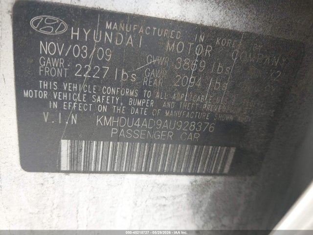 2010 Hyundai Elantra Gls მანქანა იყიდება აუქციონზე, vin: KMHDU4AD9AU928376, აუქციონის ნომერი: 45218727