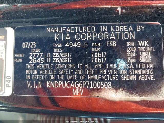 KNDPUCAG6P7100508 KIA Sportage Hybrid Lx