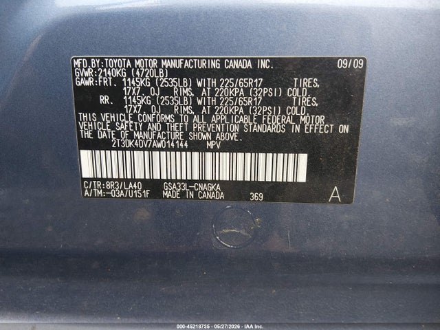 Aukcja sprzedaży 2010 Toyota Rav4 Limited V6, vin: 2T3DK4DV7AW014144, numer aukcji: 45218735