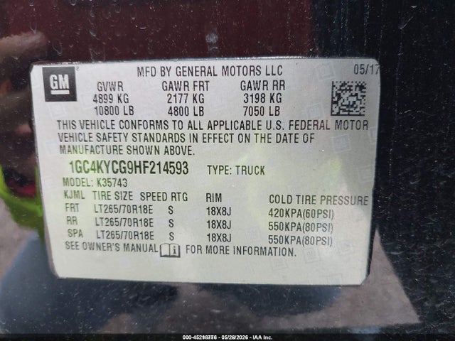 Aukcja sprzedaży 2017 Chevrolet Silverado 3500hd Wt, vin: 1GC4KYCG9HF214593, numer aukcji: 45218776