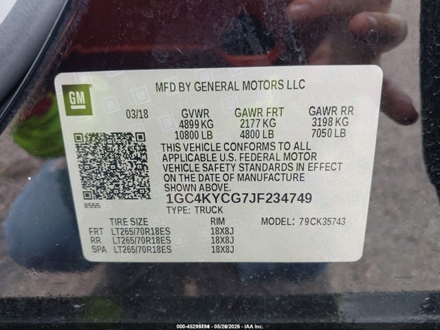 Aukcja sprzedaży 2018 Chevrolet Silverado 3500hd Wt, vin: 1GC4KYCG7JF234749, numer aukcji: 45218794