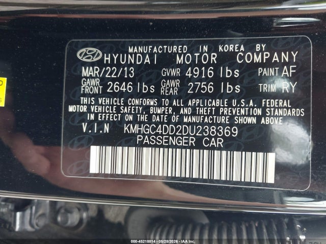 45218814 :رقم المزاد ، KMHGC4DD2DU238369 vin ، 2013 Hyundai Genesis 3.8 مزاد بيع