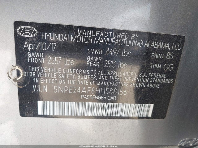 Hyundai Sonata 2017 5NPE24AF8HH588156 Image 9