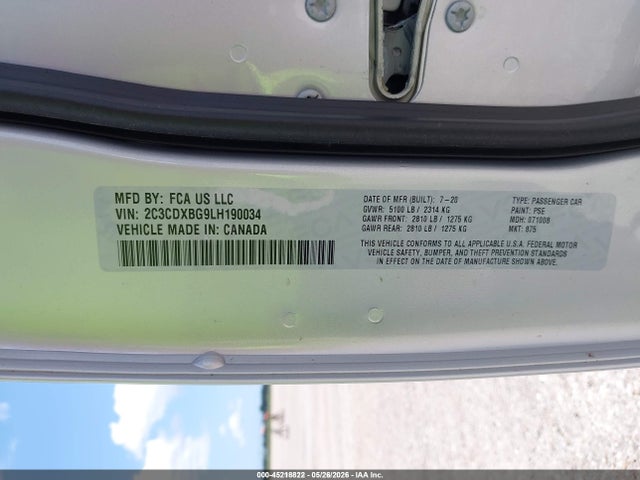 Aukcja sprzedaży 2020 Dodge Charger Sxt Rwd, vin: 2C3CDXBG9LH190034, numer aukcji: 45218822
