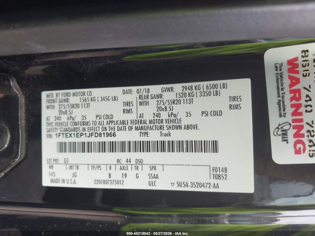 Aukcja sprzedaży 2018 Ford F-150 Xl, vin: 1FTEX1EP1JFD81966, numer aukcji: 45218842