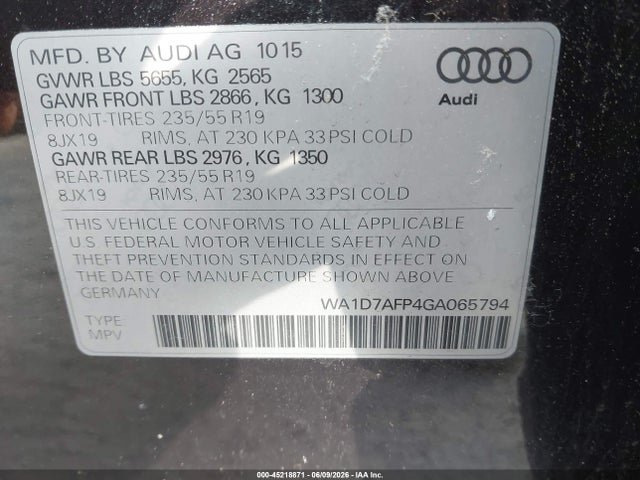 Aukcja sprzedaży 2016 Audi Q5 3.0t Premium Plus, vin: WA1D7AFP4GA065794, numer aukcji: 45218871