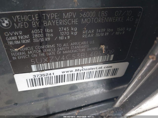 2011 Bmw X5 Xdrive35i/xdrive35i Premium/xdrive35i Sport Activity მანქანა იყიდება აუქციონზე, vin: 5UXZV4C53BL405809, აუქციონის ნომერი: 45218872
