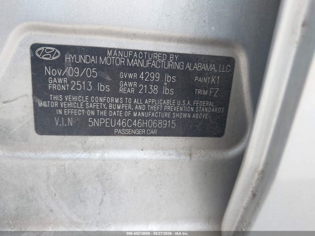 Продаж на аукціоні авто 2006 Hyundai Sonata Gls, vin: 5NPEU46C46H068915, номер лоту: 45218888