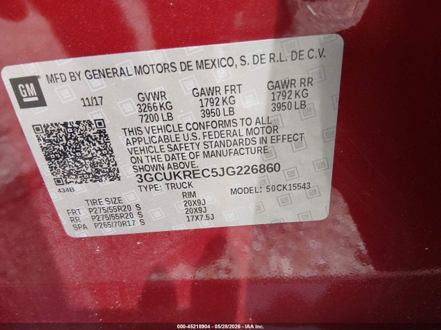 3GCUKREC5JG226860 Chevrolet Silverado 1500 2lt