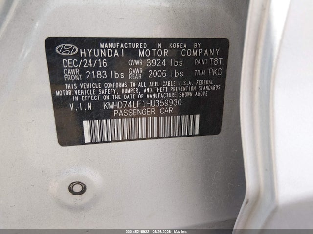 KMHD74LF1HU359930 Hyundai ELANTRA SE