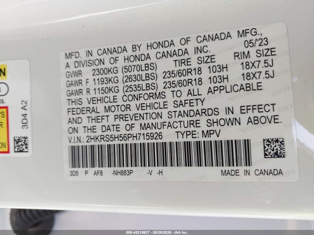 2HKRS5H56PH715926 Honda Cr-v Hybrid Sport