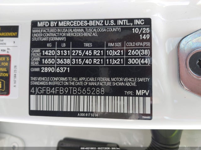 4JGFB4FB9TB565288 Mercedes-Benz GLE 350