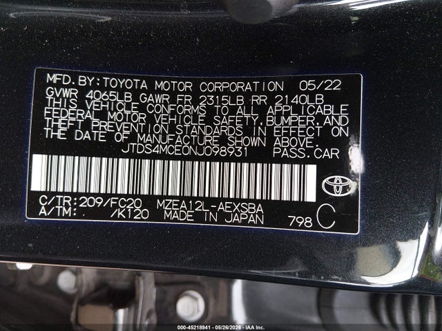 Toyota COROLLA SE 2022 JTDS4MCE0NJ098931 Image 9