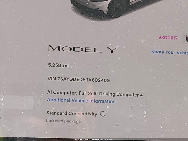 2026 Tesla Model Y Premium Rear-wheel Drive/rear-wheel Drive მანქანა იყიდება აუქციონზე, vin: 7SAYGDED8TA602409, აუქციონის ნომერი: 45218963