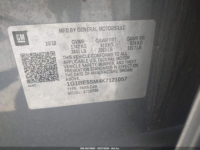 Chevrolet CRUZE LT 2019 1G1BE5SM4K7121057 Image 9