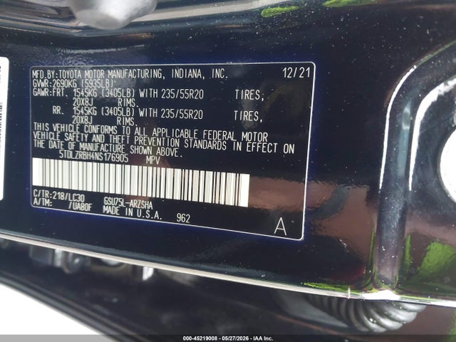 Продажа на аукционе авто 2022 Toyota Highlander Xse, vin: 5TDLZRBH4NS176905, номер лота: 45219008