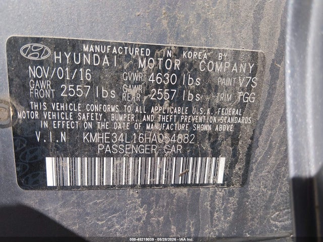Aukcja sprzedaży 2017 Hyundai Sonata Hybrid Limited, vin: KMHE34L16HA054882, numer aukcji: 45219039