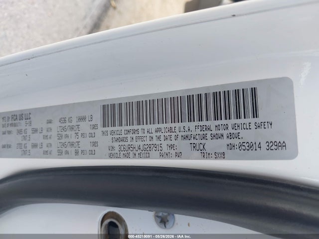 Продаж на аукціоні авто 2018 Ram 2500 Tradesman  4x4 8' Box, vin: 3C6UR5HJ4JG287915, номер лоту: 45219091
