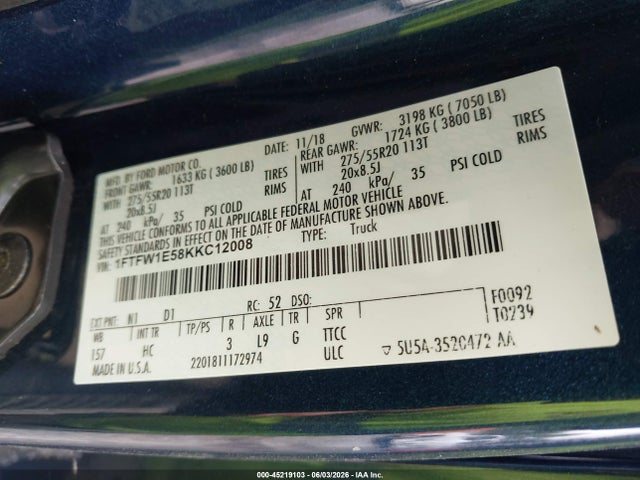 Ford F-150 Lariat 2019 1FTFW1E58KKC12008 Image 9