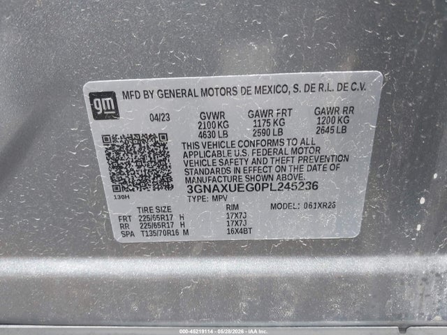 Продаж на аукціоні авто 2023 Chevrolet Equinox Awd Lt, vin: 3GNAXUEG0PL245236, номер лоту: 45219114