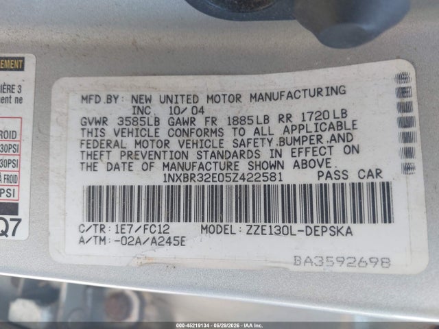 Продаж на аукціоні авто 2005 Toyota Corolla S, vin: 1NXBR32E05Z422581, номер лоту: 45219134