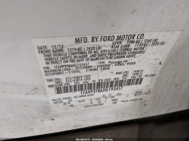 Продажа на аукционе авто 2013 Ford Taurus Limited, vin: 1FAHP2F86DG193457, номер лота: 45219137