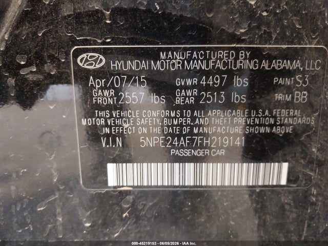 Hyundai SONATA SE 2015 5NPE24AF7FH219141 Image 9