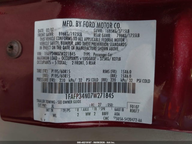 Aukcja sprzedaży 2007 Ford Focus S/se/ses, vin: 1FAFP34N07W271845, numer aukcji: 45219167