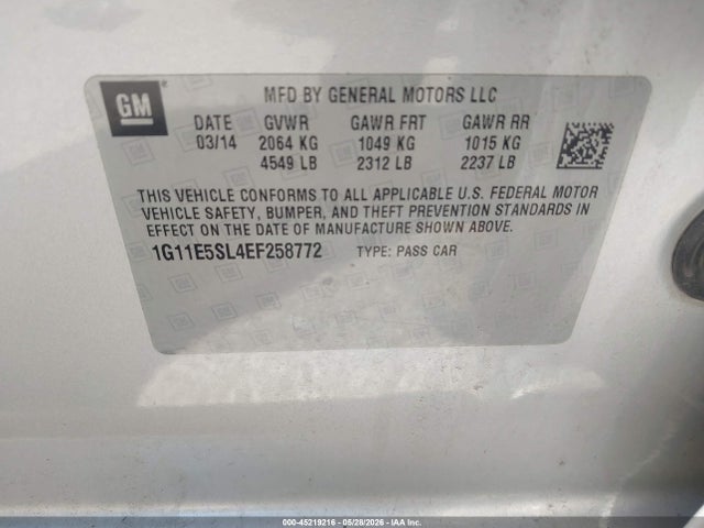Продаж на аукціоні авто 2014 Chevrolet Malibu 2lt, vin: 1G11E5SL4EF258772, номер лоту: 45219216