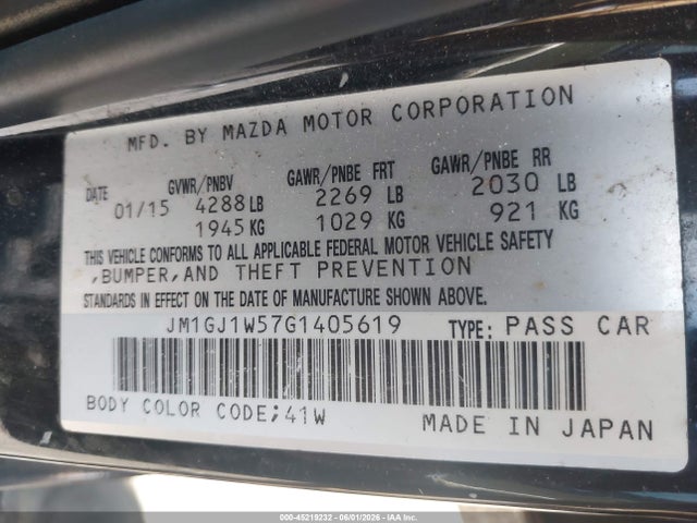 Aukcja sprzedaży 2016 Mazda Mazda6 I Grand Touring, vin: JM1GJ1W57G1405619, numer aukcji: 45219232