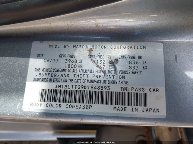 45219238 :رقم المزاد ، JM1BL1TG9D1848893 vin ، 2013 Mazda Mazda3 I Sv مزاد بيع
