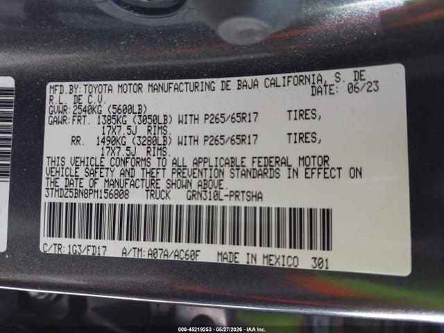 Продажа на аукционе авто 2023 Toyota Tacoma Trd Sport, vin: 3TMDZ5BN8PM156808, номер лота: 45219253