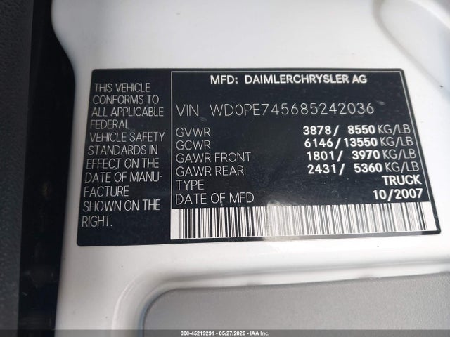 Продажа на аукционе авто 2008 Dodge Sprinter Van 2500, vin: WD0PE745685242036, номер лота: 45219291