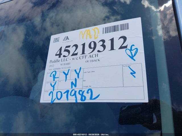 Продажа на аукционе авто 2012 Subaru Outback 2.5i Limited, vin: 4S4BRBLC5C3213928, номер лота: 45219312