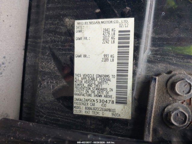 45219317 :رقم المزاد ، 1N4AL2AP5CN530478 vin ، 2012 Nissan Altima 2.5 S مزاد بيع