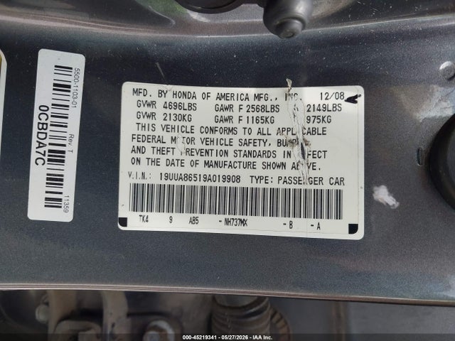 2009 Acura Tl 3.5 მანქანა იყიდება აუქციონზე, vin: 19UUA86519A019908, აუქციონის ნომერი: 45219341