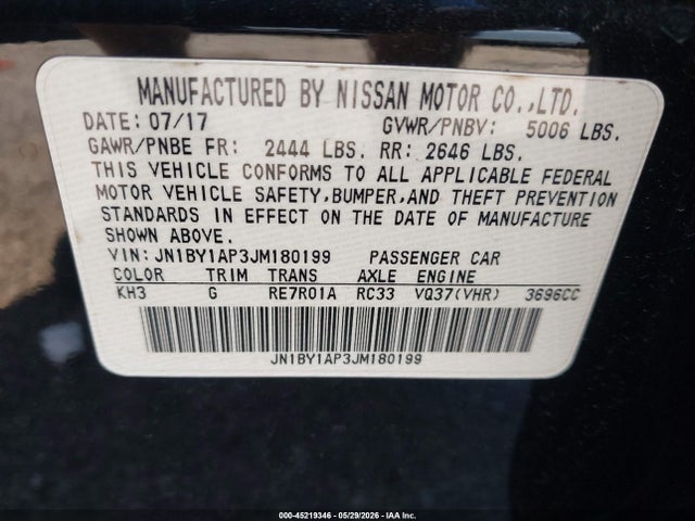 Продаж на аукціоні авто 2018 Infiniti Q70 3.7 Luxe, vin: JN1BY1AP3JM180199, номер лоту: 45219346