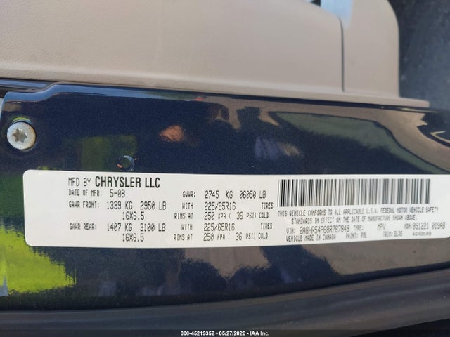 Продаж на аукціоні авто 2008 Chrysler Town & Country Touring, vin: 2A8HR54P68R787849, номер лоту: 45219352