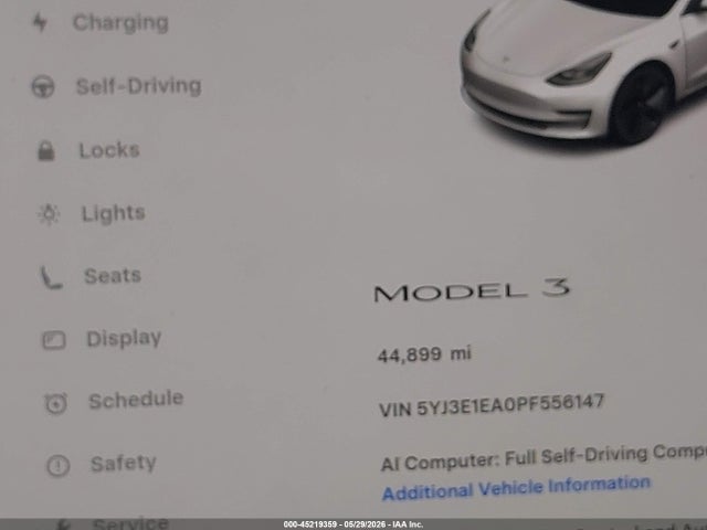 45219359 :رقم المزاد ، 5YJ3E1EA0PF556147 vin ، 2023 Tesla Model 3 Rear-wheel Drive مزاد بيع