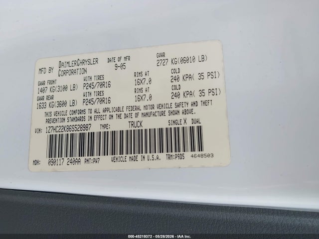 Продаж на аукціоні авто 2006 Mitsubishi Raider Ls, vin: 1Z7HC22K86S528987, номер лоту: 45219372