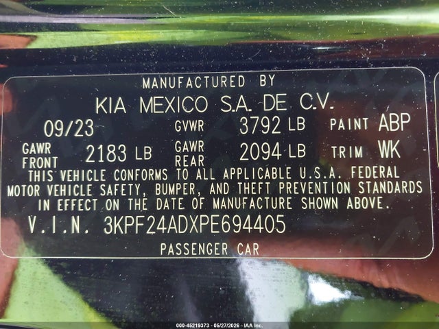 Продажа на аукционе авто 2023 Kia Forte Lxs, vin: 3KPF24ADXPE694405, номер лота: 45219373
