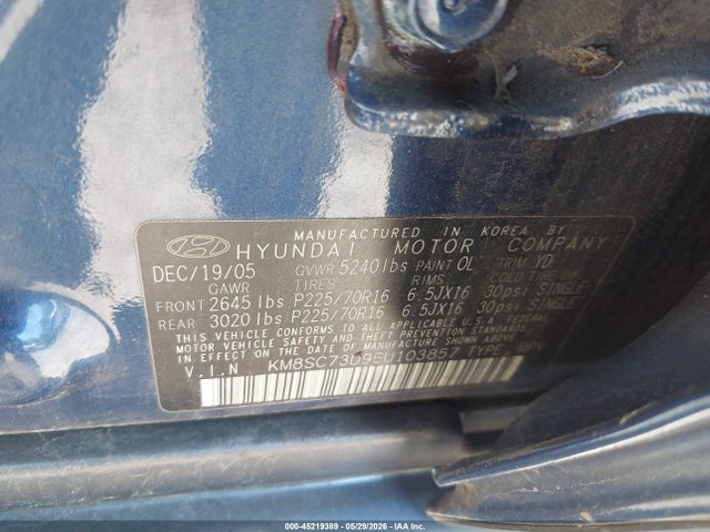Продаж на аукціоні авто 2006 Hyundai Santa Fe Gls, vin: KM8SC73D96U103857, номер лоту: 45219389