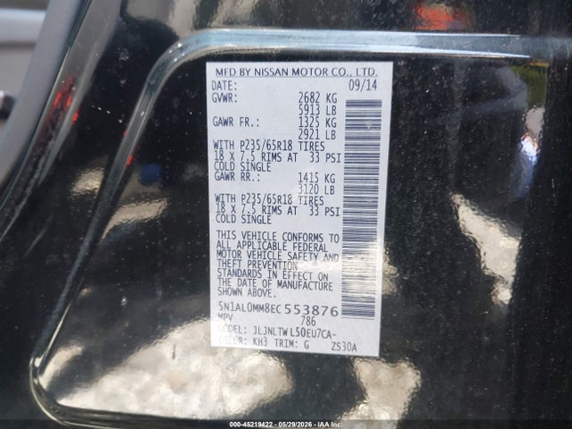 5N1AL0MM8EC553876 Infiniti QX60