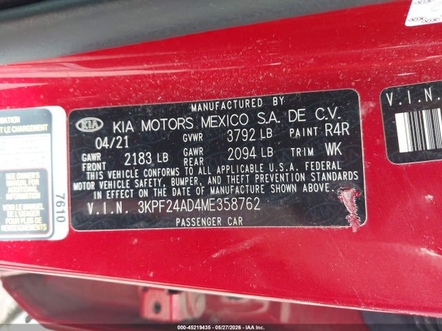 KIA Forte Lxs 2021 3KPF24AD4ME358762 Image 9