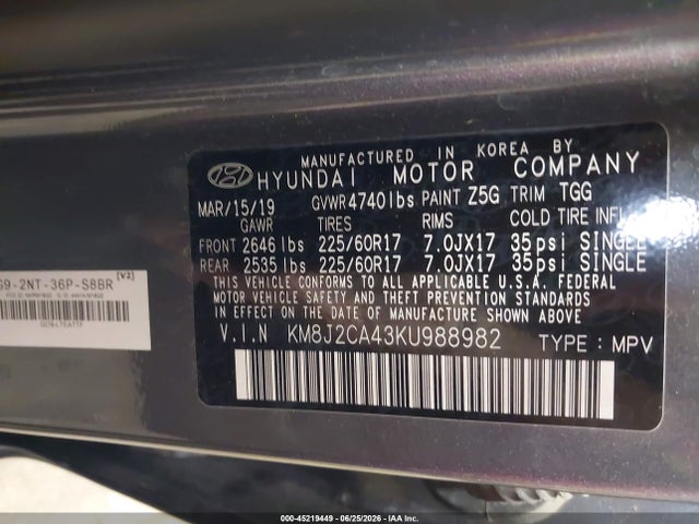 Hyundai TUCSON SE 2019 KM8J2CA43KU988982 Image 9